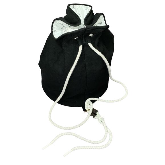AUTH CHANEL Black & White Logo Large Jumbo Drawstring Canvas Bucket Bag Backpack main image 11